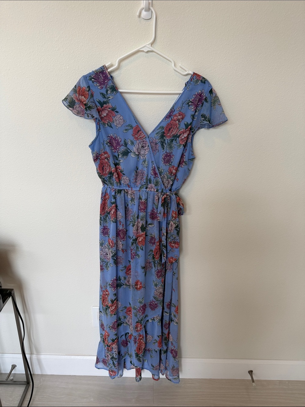 Band of Gypsies Periwinkle Floral Wrap Maxi Dress